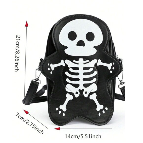 Skeleton Crossbody Bag Black White PU Leather NWT - Picture 3 of 4